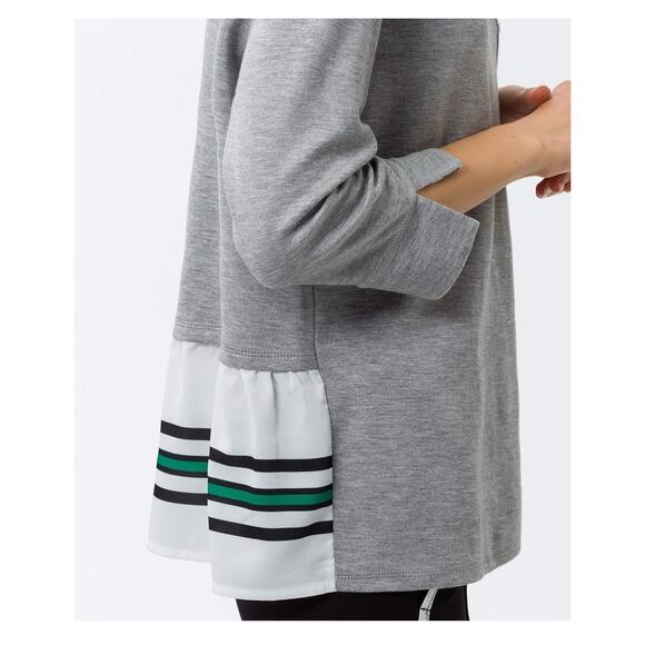 Brax Striped Grey Green Blue Ruffle Cuffed Crew Top‎ 36 Cotton - Picture 1 of 11